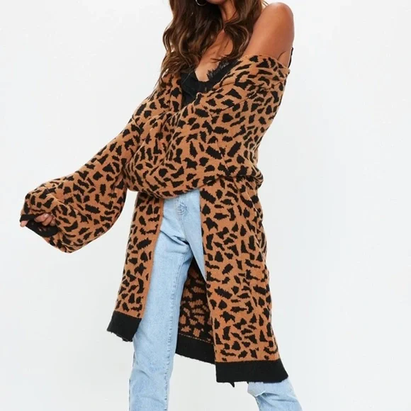 Missguided Longline Cardigan in Leopard - Picture 1 of 5